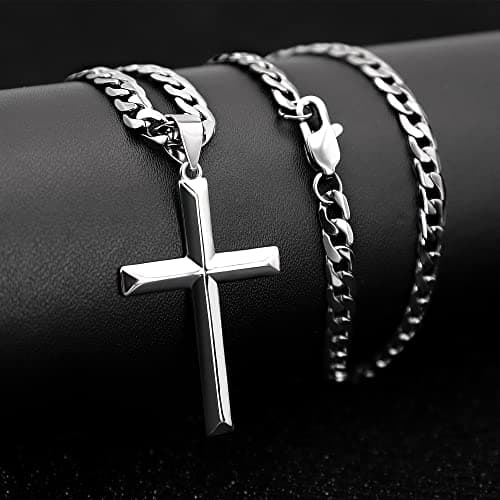 Cameido Sterling Silver Cross Necklace for Men & Women with Stainless Steel Chain Jewelry 16-28 Inches