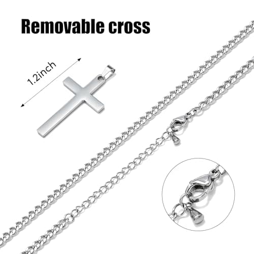 Txdvbls Men's Silver Stainless Steel Cross Pendant Necklace 18/20/22/24in