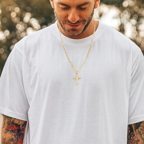 CHLOÉ LOVETT 14K Gold Cross Necklace for Men Figaro Chain