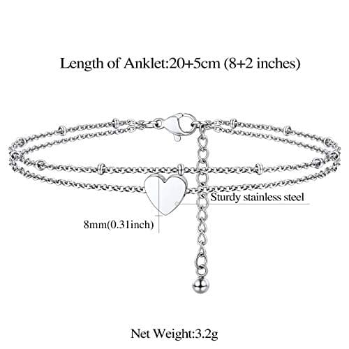 FindChic Stainless Steel Ankle Chain Bracelets, Cuban Curb/Figaro/Box Links, Adjustable Anklet