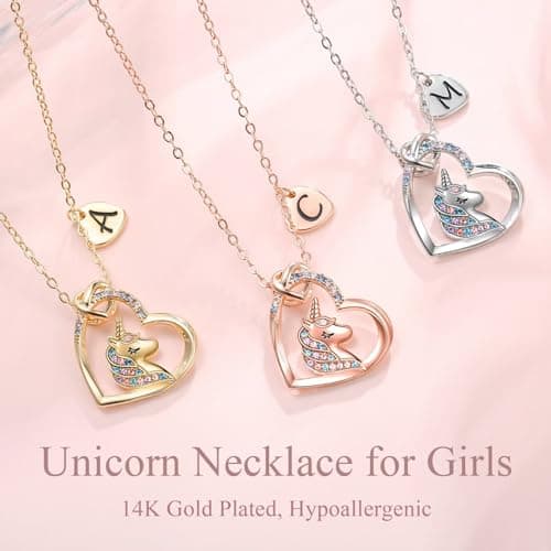 STORUP Heart Initial Unicorn Necklace - Gift for Girls