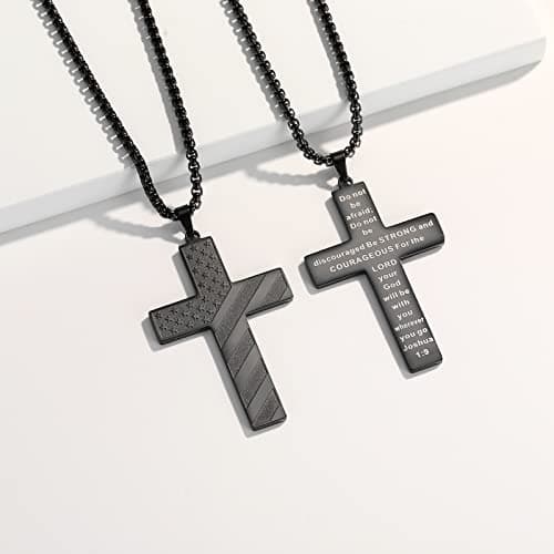 Men's Neriku Black Cross Stainless Steel 18K Gold Plated American Flag Pendant Necklace 18"-24" Jewelry
