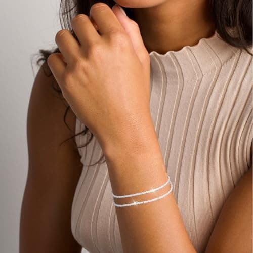Kenivira Dainty 14K Gold Plated Layered Stackable Bracelets for Women