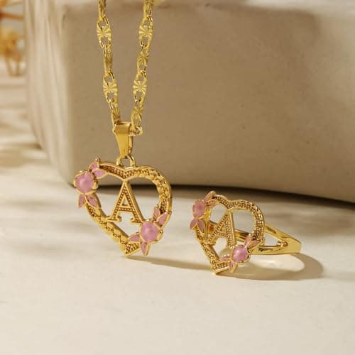 Qitian Initial Heart Pendant Necklace for Women Alphabet Gift