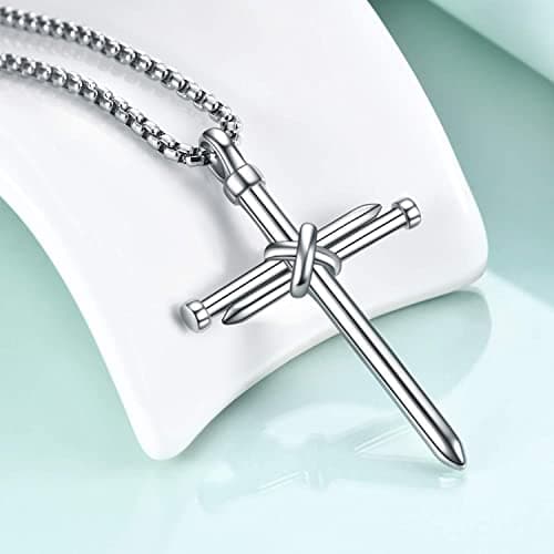 RivanDia Men's Stainless Steel Cross Pendant Necklace Christian Gift