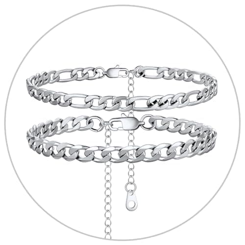 Stainless Steel Cuban Link Anklet Sets for Women, Adjustable 8.5"-10.5"