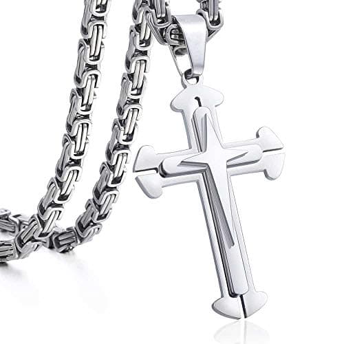 Trendsmax Men's Gold & Silver Stainless Steel Byzantine Cross Pendant Necklace 22-30inch