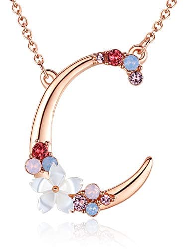 GEMMANCE Pink Red Blue Simulated Pearl Pendant Initial Letter Necklace Rose Gold Plated Anniversary Gifts for Women