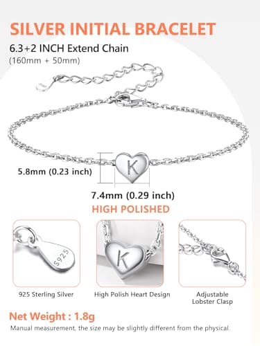 Silvora 18K White Gold Plated Initial Heart Letter Bracelet for Women