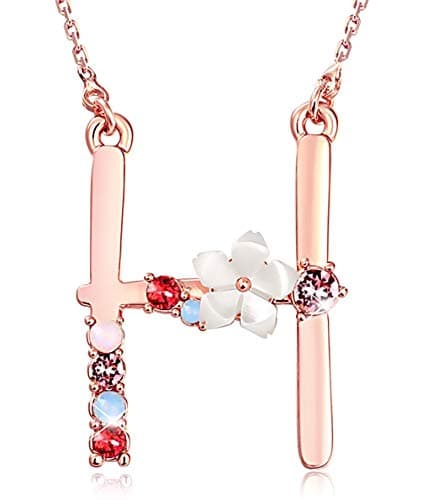 GEMMANCE Pink Red Blue Simulated Pearl Pendant Initial Letter Necklace Rose Gold Plated Anniversary Gifts for Women