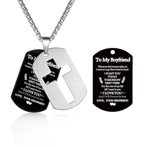 P. Blake Men's Stainless Steel Dog Tag Cross Necklace with Wheat Chain Valentine's Day Jewelry