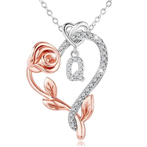 SNZM 925 Sterling Silver Heart Initial Necklace with 5A CZ - Perfect Valentine's, Mother's Day & Birthday Gift