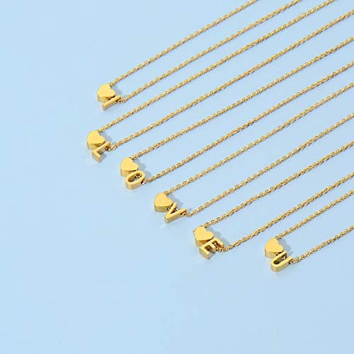 Glimmerst Heart Initial Necklace - Personalized 18K Gold Plated Stainless Steel
