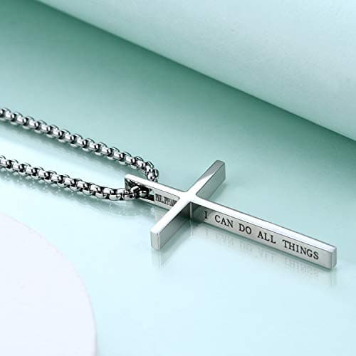 Philippians 4:13 Men's Rnivida Cross Necklace, Stainless Steel Christian Pendant