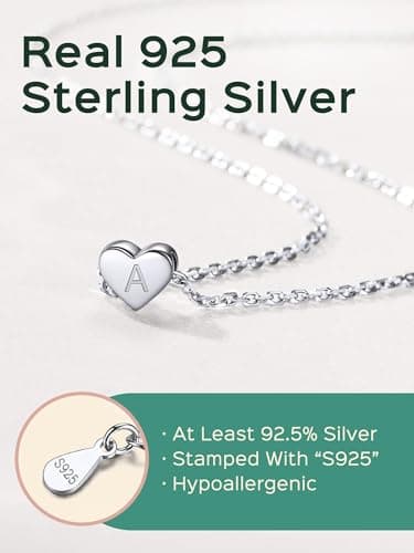 Chic Silver 925 Sterling Heart Initial Pendant Necklace for Women (Gift Box Included)