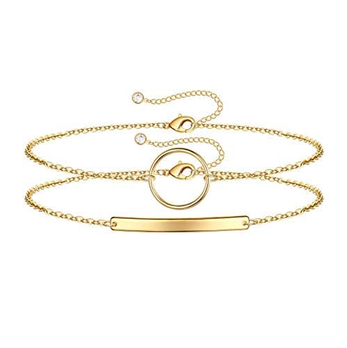 Turandoss Women's 14K Gold Plated Evil Eye Layered Bracelet