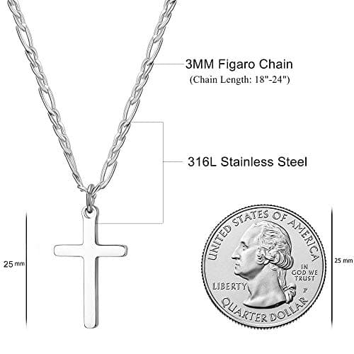 TASBERN Men's 14K Gold Filled Stainless Steel Cross Necklace Simple Religious Jewelry