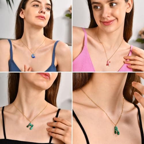 Kainier Colorful Balloon Alphabet Name Pendant 14K Gold Plated Necklaces…