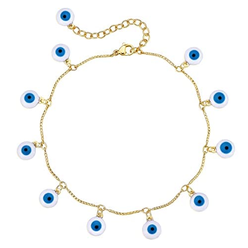 LOYATA 14K Gold Plated Dainty Ankle Bracelet with White CZ Cross Tassel Boho Jewelry for Women