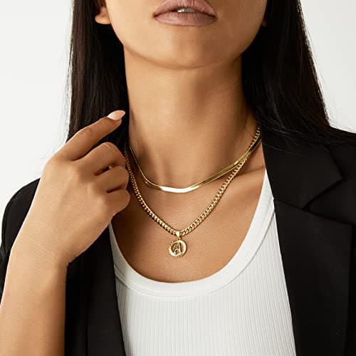 KissYan 14K Gold Plated Round Letter Pendant Necklace Alphabet A-Z Women Men