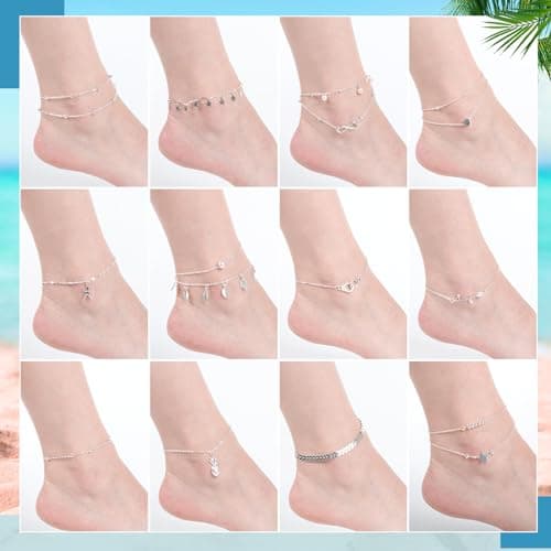 Hicarer 14K 16-Piece Boho Anklet Set for Women Adjustable Foot Hand Jewelry