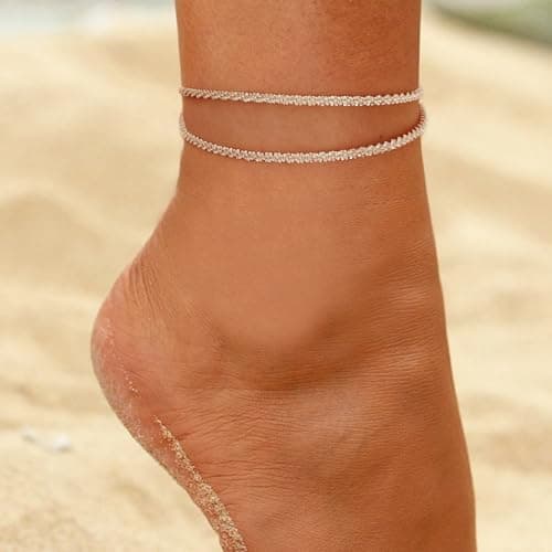 JECOMY 14K Gold Plated Silver Anklet with Pearl CZ Hearts