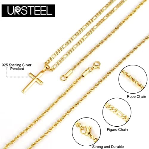 Ursteel Layered Cross Necklace for Men, Women, Girls