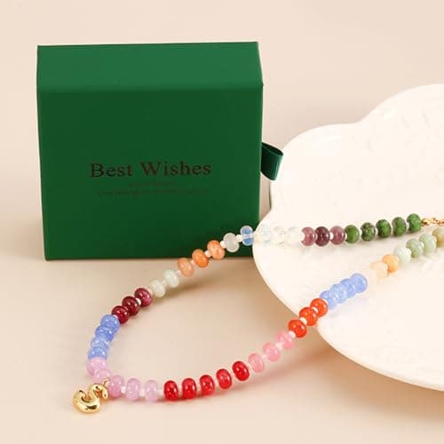 Hoifu Boho Gold-Plated Beaded Necklace with A-Z Pendant, Trendy Women's Beach Gift