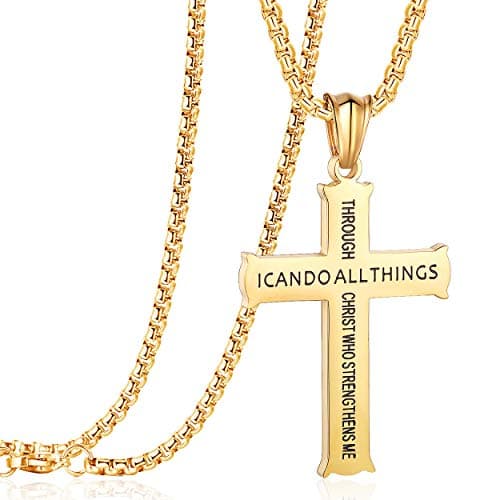 Stainless Steel Philippians 4:13 Strength Pendant Necklace for Men & Women
