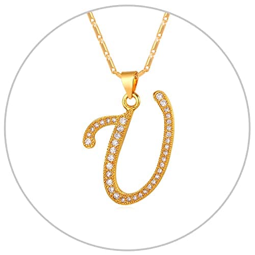 Alphabet A-Z Stainless Steel Choker for Women, Gold Plated CZ Jewelry, Gift Box Packed