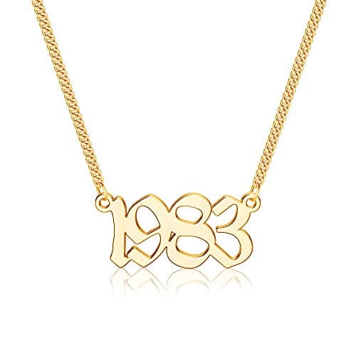 Ursteel Personalized Birth Year Necklace, 18K Gold Plated