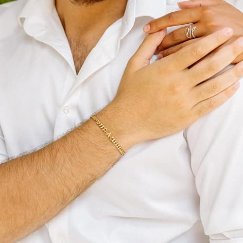 18K Gold Plated Cuban Chain Initial Bracelets for Men