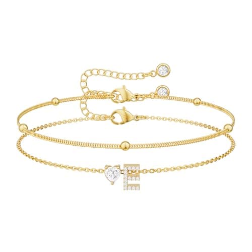 Tewiky Initial Heart Gold Bracelets for Women 14K Gold Plated Zircon Charm Charms Jewelry Gift