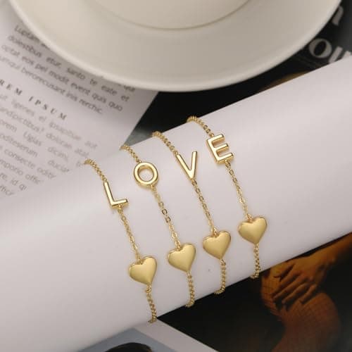 Trendy 18K Gold Plated Heart Initial Bracelet for Women