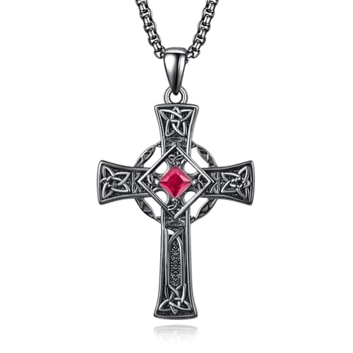 Admetus Sterling Silver Celtic Cross Necklace for Men with Birthstone Chain