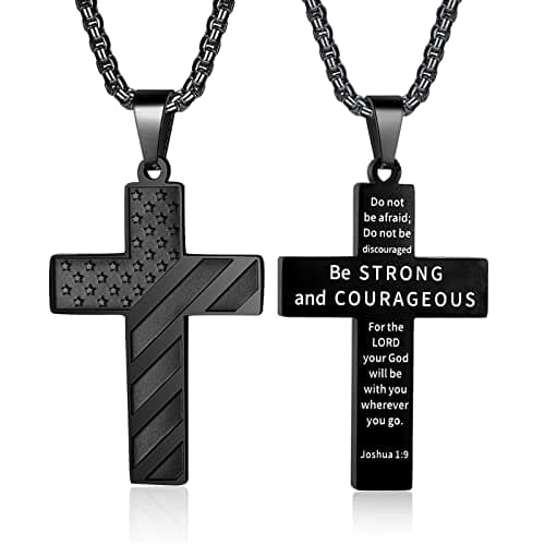 ZRAY American Flag Cross Necklace for Men Stainless Steel Chain Patriotic Jewelry
