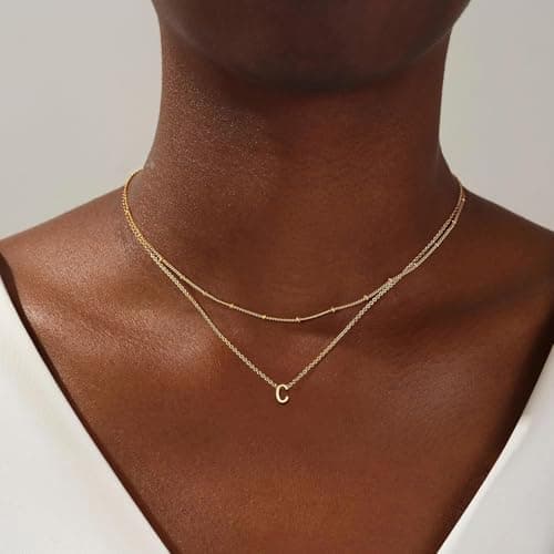 Layered Gold Plated Stainless Steel Initial Pendant Necklace for Women