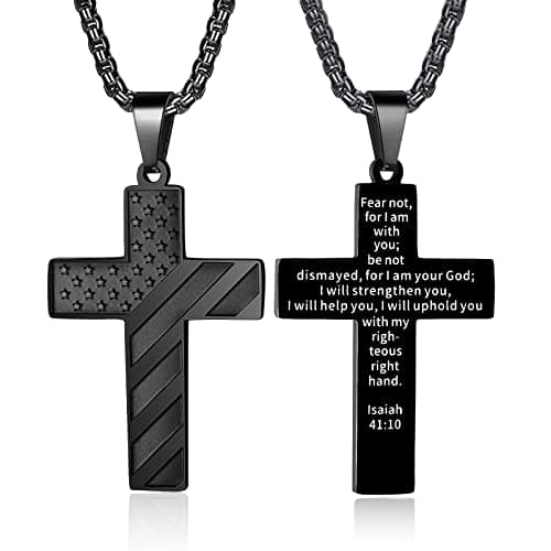 ZRAY American Flag Cross Necklace for Men Stainless Steel Chain Patriotic Jewelry