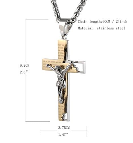 HZMAN Men's Stainless Steel Cross Crucifix Prayer Pendant Necklace 22+2" Chain
