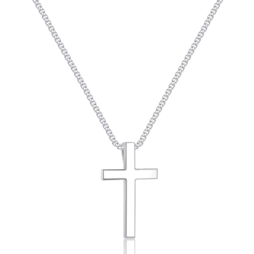 Ursteel 925 Sterling Silver Cross Pendant Necklace for Men, 18K Gold Tone Chain
