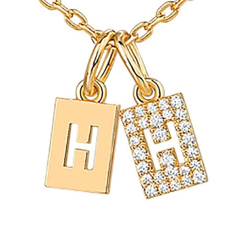 PavoI 14K Gold Plated Initial Double Dog Tag CZ Necklace for Women