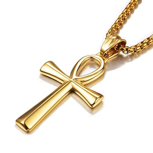 YL Men's 316L Stainless Steel Jesus Ankh Pendant Necklace