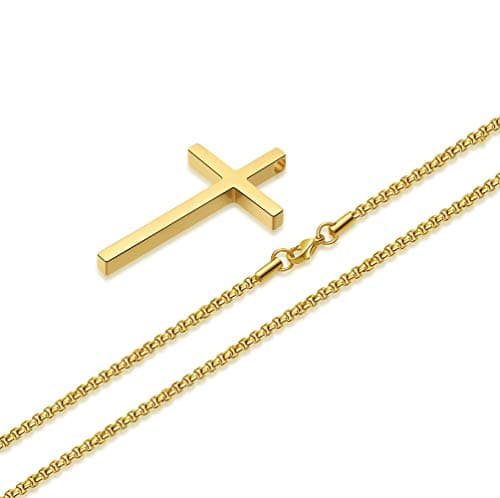 Ursteel Men's Silver, Black & Gold Stainless Steel Cross Pendant Necklace, 16-30 Inches Box Chain