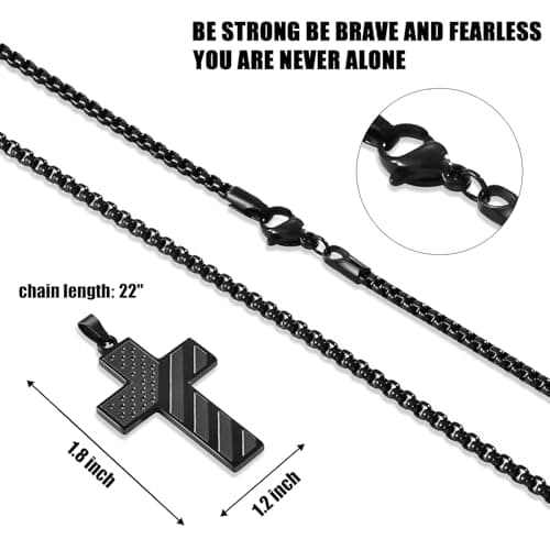 Fiusem American Flag Cross Chain Necklace, Stainless Steel for Men