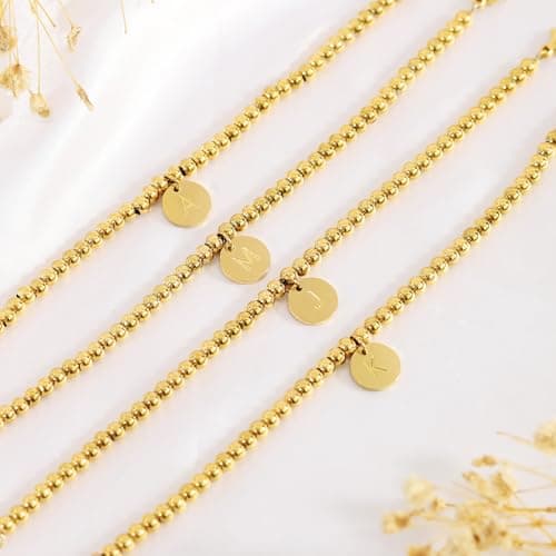 NOMOKOS Initial Bracelet for Women and Teen Girls - 18K Gold Plated Charm Disc Jewelry