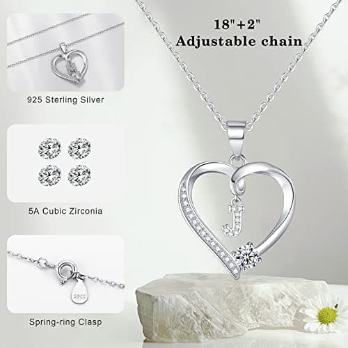 Romavan Infinity Heart Sterling Silver Initial Necklace for Women