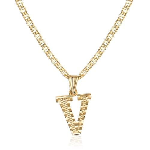 Barzel 18K Gold Plated Diamond Cut Initial Necklace, 18" Chain + 2" Ext, Made in Brazil
