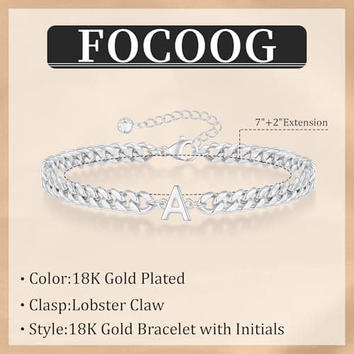 FOCOOG Gold & Silver Initial Bracelet - Mens Adjustable Jewelry, Unique Gift for Husband or Dad