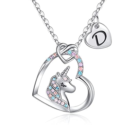STORUP Heart Initial Unicorn Necklace - Gift for Girls