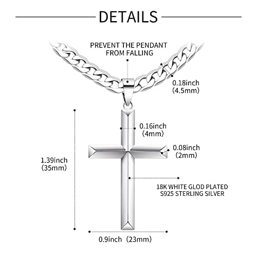Cameido Sterling Silver Cross Necklace for Men & Women with Stainless Steel Chain Jewelry 16-28 Inches